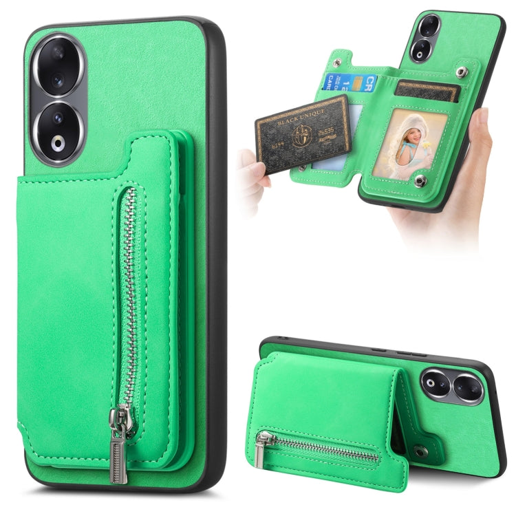 For Honor 90 Pro 5G Retro MagSafe Zipper Wallet Card Bag Back Phone Case(Green) - Honor Cases by PMC TechLife | Online Shopping South Africa | PMC TechLife | Buy Now Pay Later Mobicred