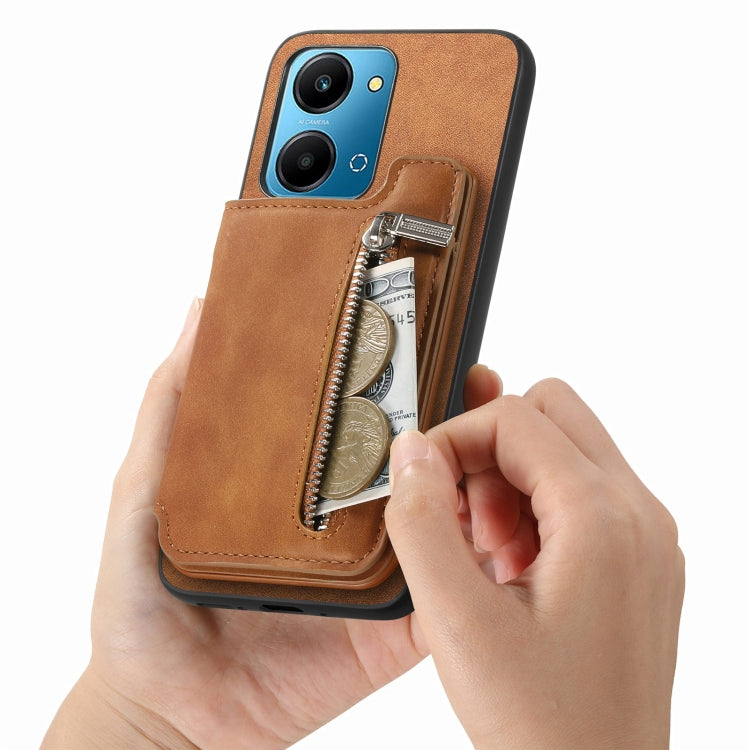 For Honor 90 Pro 5G Retro MagSafe Zipper Wallet Card Bag Back Phone Case(Brown) - Honor Cases by PMC TechLife | Online Shopping South Africa | PMC TechLife | Buy Now Pay Later Mobicred