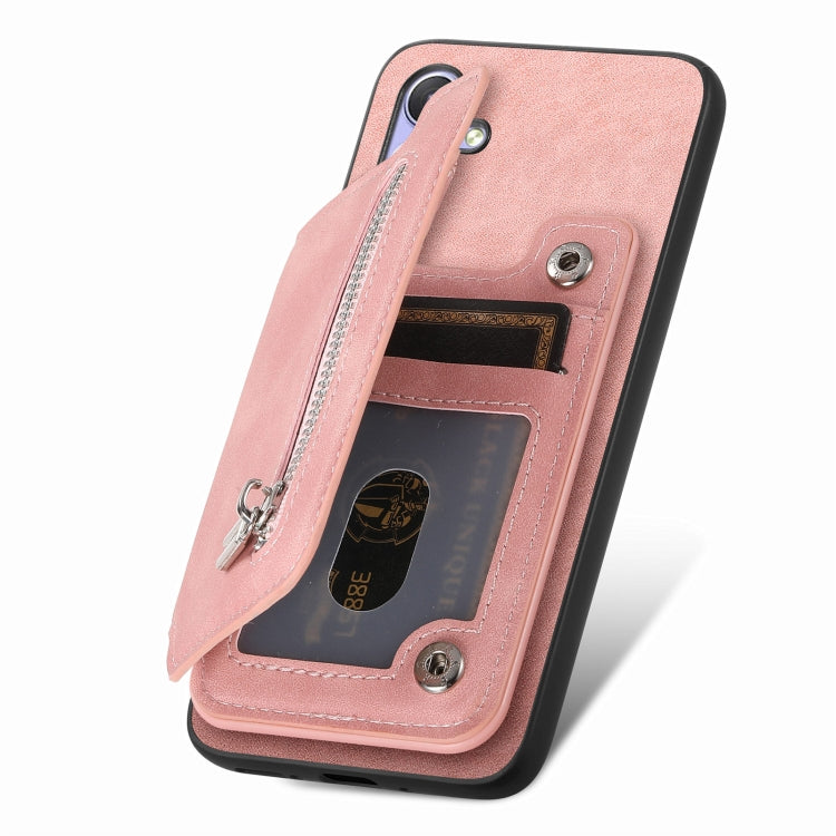 For Honor 90 Retro MagSafe Zipper Wallet Card Bag Back Phone Case(Pink) - Honor Cases by PMC TechLife | Online Shopping South Africa | PMC TechLife | Buy Now Pay Later Mobicred
