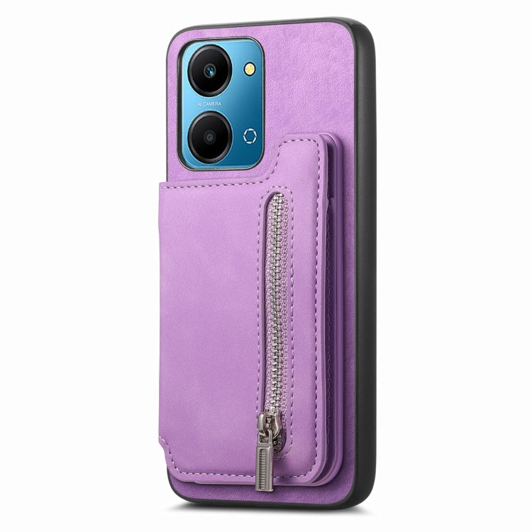 For Honor 90 Retro MagSafe Zipper Wallet Card Bag Back Phone Case(Purple) - Honor Cases by PMC TechLife | Online Shopping South Africa | PMC TechLife | Buy Now Pay Later Mobicred