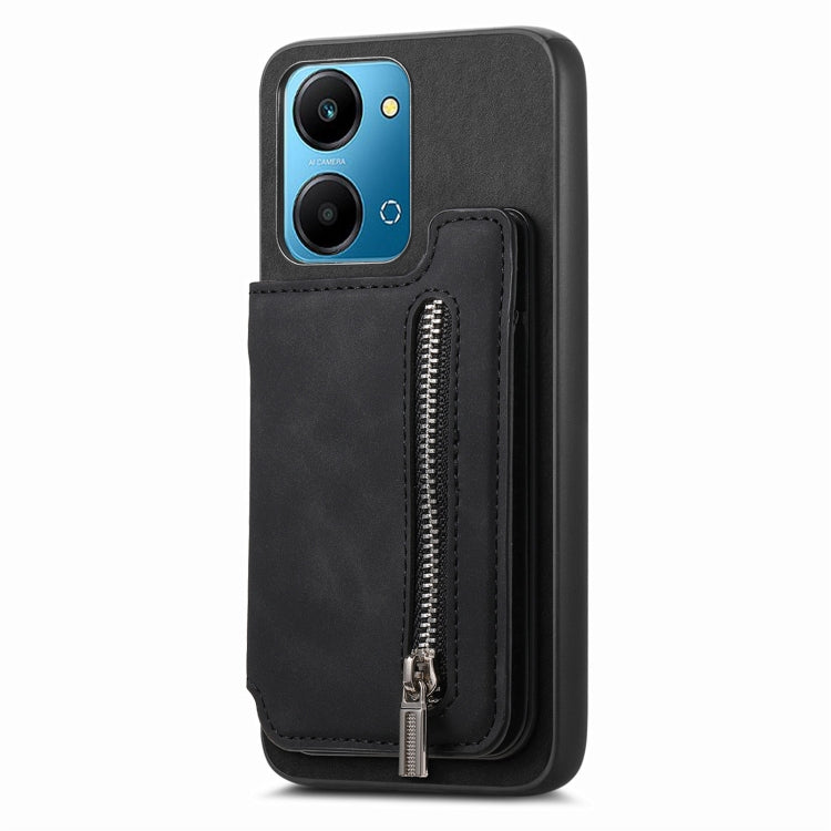 For Honor 90 Retro MagSafe Zipper Wallet Card Bag Back Phone Case(Black) - Honor Cases by PMC TechLife | Online Shopping South Africa | PMC TechLife | Buy Now Pay Later Mobicred