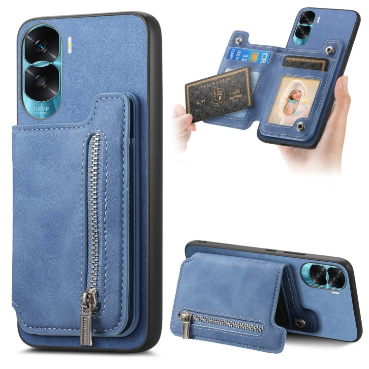 For Honor X50i Retro MagSafe Zipper Wallet Card Bag Back Phone Case(Blue) - free shipping - PMC TechLife - Order now!