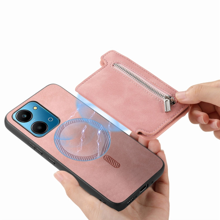 For Honor X50i Retro MagSafe Zipper Wallet Card Bag Back Phone Case(Pink) - Honor Cases by PMC TechLife | Online Shopping South Africa | PMC TechLife | Buy Now Pay Later Mobicred