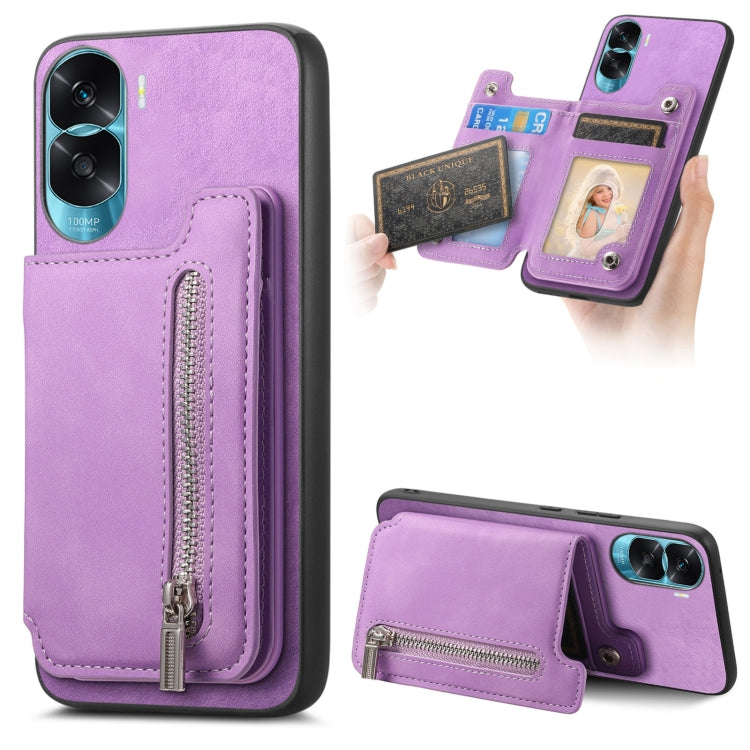 For Honor X50i Retro MagSafe Zipper Wallet Card Bag Back Phone Case(Purple) - Honor Cases by PMC TechLife | Online Shopping South Africa | PMC TechLife | Buy Now Pay Later Mobicred
