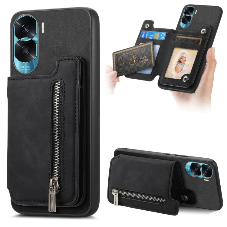For Honor X50i Retro MagSafe Zipper Wallet Card Bag Back Phone Case(Black) - Honor Cases by PMC TechLife | Online Shopping South Africa | PMC TechLife | Buy Now Pay Later Mobicred