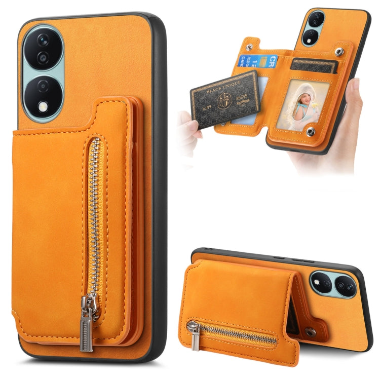 For Honor X7b / Play 8T 5G Retro MagSafe Zipper Wallet Card Bag Back Phone Case(Yellow) - Honor Cases by PMC TechLife | Online Shopping South Africa | PMC TechLife | Buy Now Pay Later Mobicred