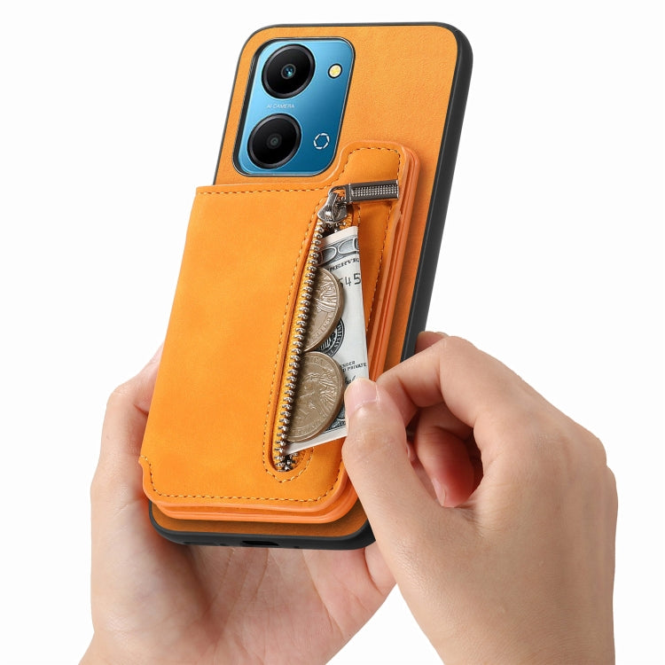 For Honor X7b / Play 8T 5G Retro MagSafe Zipper Wallet Card Bag Back Phone Case(Yellow) - Honor Cases by PMC TechLife | Online Shopping South Africa | PMC TechLife | Buy Now Pay Later Mobicred