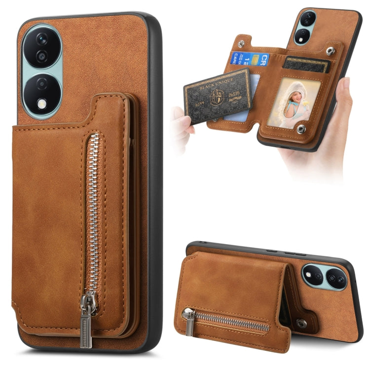 For Honor X7b / Play 8T 5G Retro MagSafe Zipper Wallet Card Bag Back Phone Case(Brown) - Honor Cases by PMC TechLife | Online Shopping South Africa | PMC TechLife | Buy Now Pay Later Mobicred
