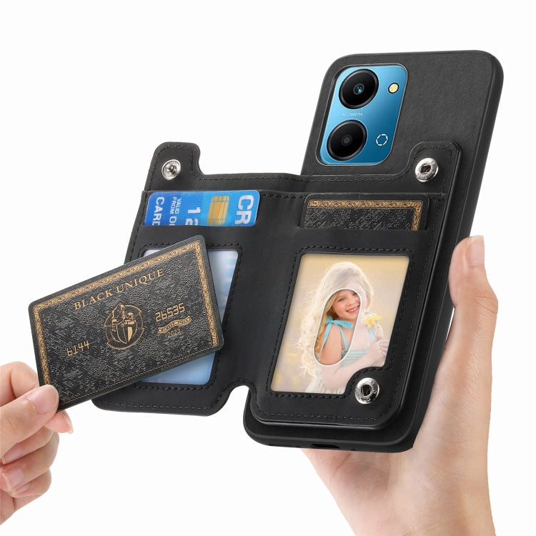 For Honor X7b / Play 8T 5G Retro MagSafe Zipper Wallet Card Bag Back Phone Case(Black) - Honor Cases by PMC TechLife | Online Shopping South Africa | PMC TechLife | Buy Now Pay Later Mobicred
