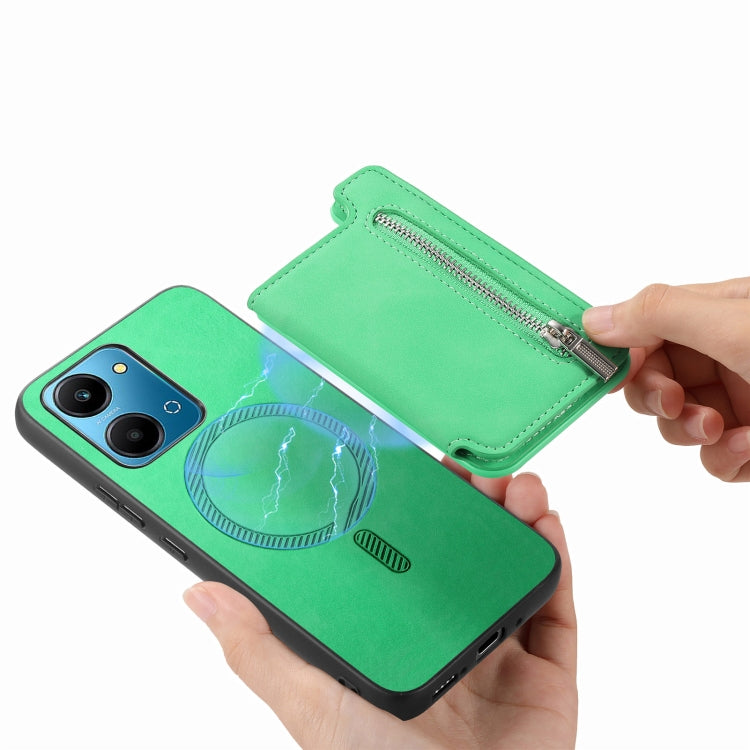 For Honor Play 7T / X7a Retro MagSafe Zipper Wallet Card Bag Back Phone Case(Green) - Honor Cases by PMC TechLife | Online Shopping South Africa | PMC TechLife | Buy Now Pay Later Mobicred