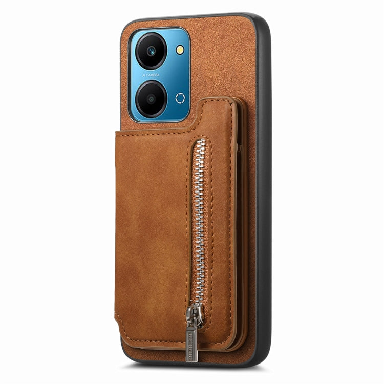 For Honor Play 7T / X7a Retro MagSafe Zipper Wallet Card Bag Back Phone Case(Brown) - Honor Cases by PMC TechLife | Online Shopping South Africa | PMC TechLife | Buy Now Pay Later Mobicred