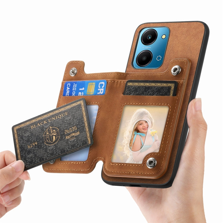 For Honor Play 7T / X7a Retro MagSafe Zipper Wallet Card Bag Back Phone Case(Brown) - Honor Cases by PMC TechLife | Online Shopping South Africa | PMC TechLife | Buy Now Pay Later Mobicred