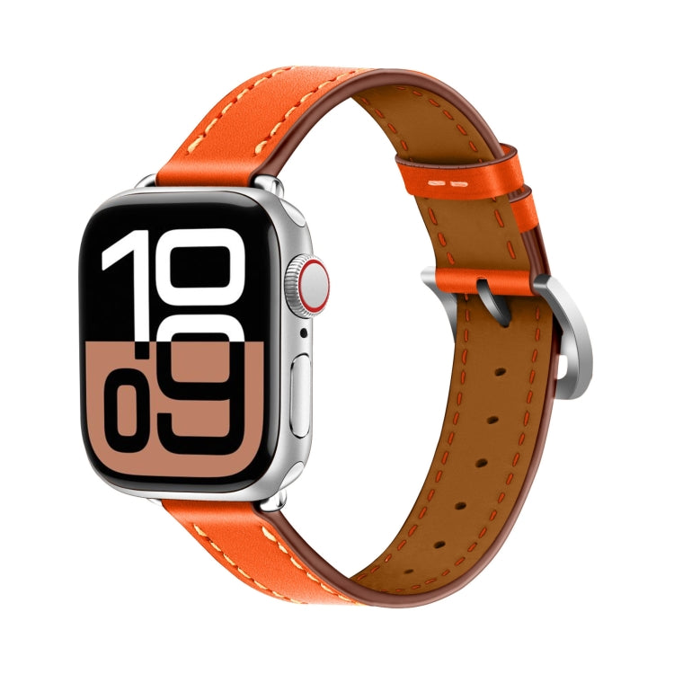 For Apple Watch 46mm / 49mm / 45mm / 44mm Classic Connector Buckle Slim Cow Real Leather Watch Band(Orange) - Watch Bands by PMC TechLife | Online Shopping South Africa | PMC TechLife | Buy Now Pay Later Mobicred