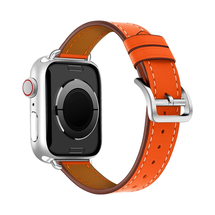 For Apple Watch 46mm / 49mm / 45mm / 44mm Classic Connector Buckle Slim Cow Real Leather Watch Band(Orange) - Watch Bands by PMC TechLife | Online Shopping South Africa | PMC TechLife | Buy Now Pay Later Mobicred