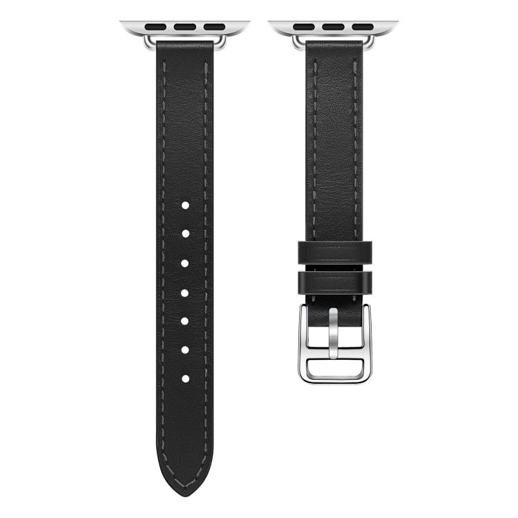 For Apple Watch 46mm / 49mm / 45mm / 44mm Classic Connector Buckle Slim Cow Real Leather Watch Band(Black) - Watch Bands by PMC TechLife | Online Shopping South Africa | PMC TechLife | Buy Now Pay Later Mobicred