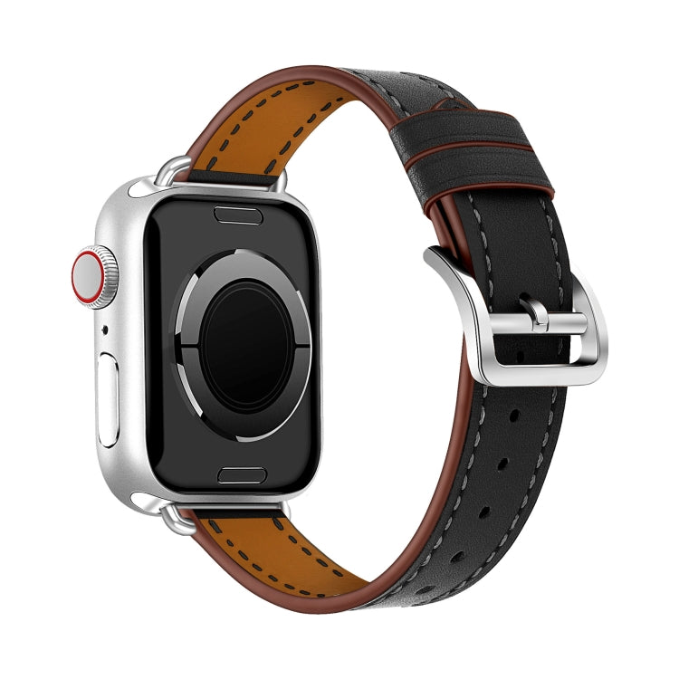 For Apple Watch 46mm / 49mm / 45mm / 44mm Classic Connector Buckle Slim Cow Real Leather Watch Band(Black) - Watch Bands by PMC TechLife | Online Shopping South Africa | PMC TechLife | Buy Now Pay Later Mobicred
