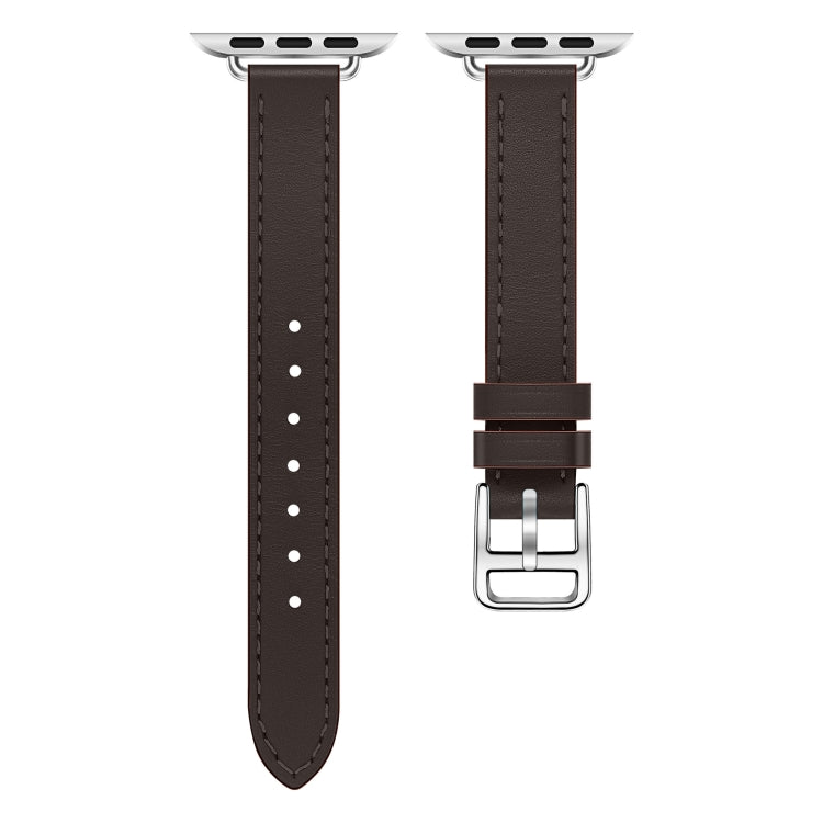 For Apple Watch 46mm / 49mm / 45mm / 44mm Classic Connector Buckle Slim Cow Real Leather Watch Band(Dark Brown) - Watch Bands by PMC TechLife | Online Shopping South Africa | PMC TechLife | Buy Now Pay Later Mobicred