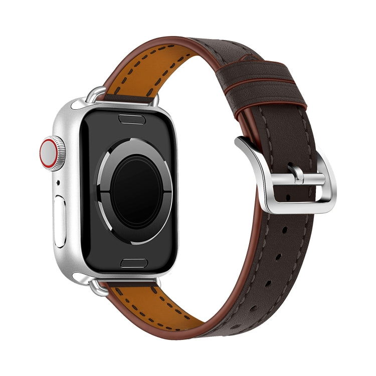 For Apple Watch 46mm / 49mm / 45mm / 44mm Classic Connector Buckle Slim Cow Real Leather Watch Band(Dark Brown) - Watch Bands by PMC TechLife | Online Shopping South Africa | PMC TechLife | Buy Now Pay Later Mobicred