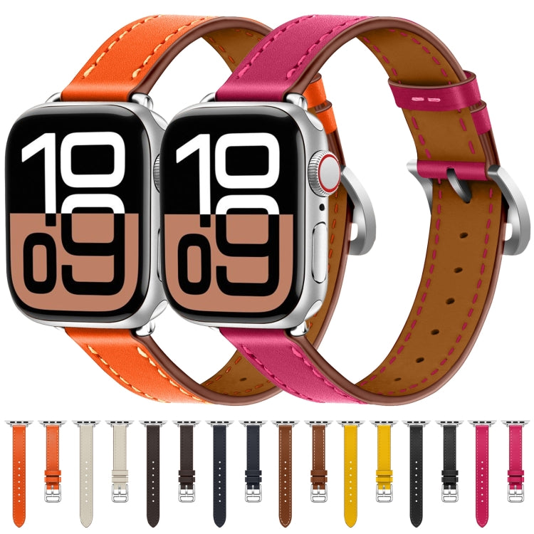 For Apple Watch 46mm / 49mm / 45mm / 44mm Classic Connector Buckle Slim Cow Real Leather Watch Band(Rose Red) - Watch Bands by PMC TechLife | Online Shopping South Africa | PMC TechLife | Buy Now Pay Later Mobicred