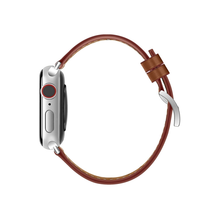 For Apple Watch 46mm / 49mm / 45mm / 44mm Classic Connector Buckle Slim Cow Real Leather Watch Band(Dark Brown) - Watch Bands by PMC TechLife | Online Shopping South Africa | PMC TechLife | Buy Now Pay Later Mobicred