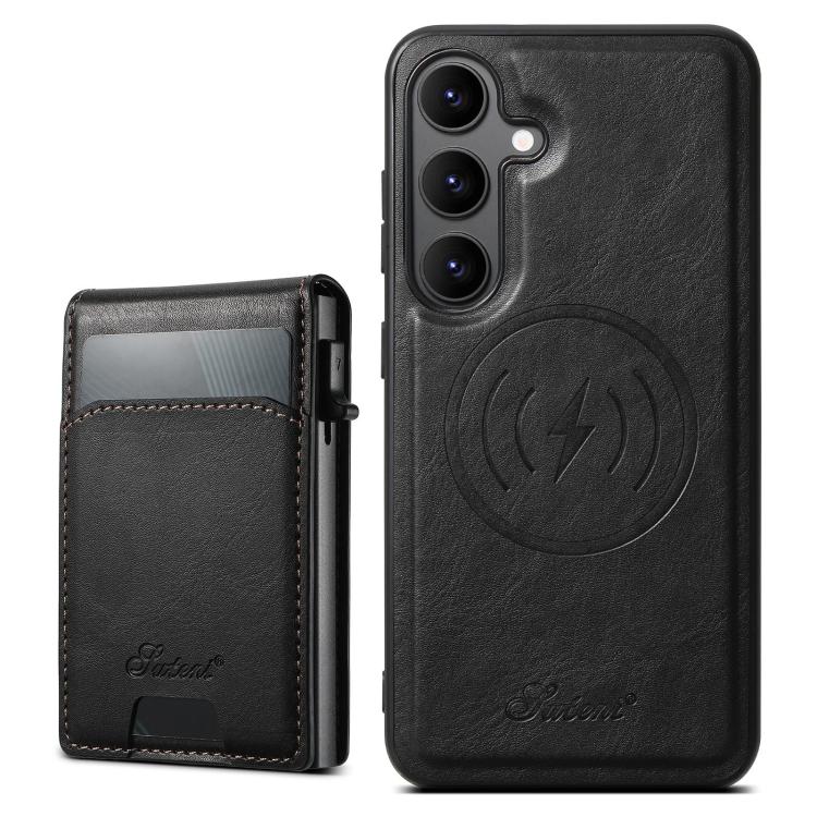 For Samsung Galaxy S25+ 5G Suteni H19 Oil Wax 2-in-1 MagSafe Removable Card Box Back Phone Case(Black) - free shipping - PMC TechLife - Order now!