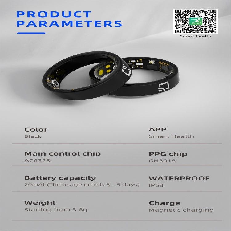 R20 SIZE 8 Smart Ring, Support Heart Rate / Blood Oxygen / Sleep Monitoring / Multiple Sports Modes(Black) - Smart Rings / Smart Telephones by PMC TechLife | Online Shopping South Africa | PMC TechLife | Buy Now Pay Later Mobicred