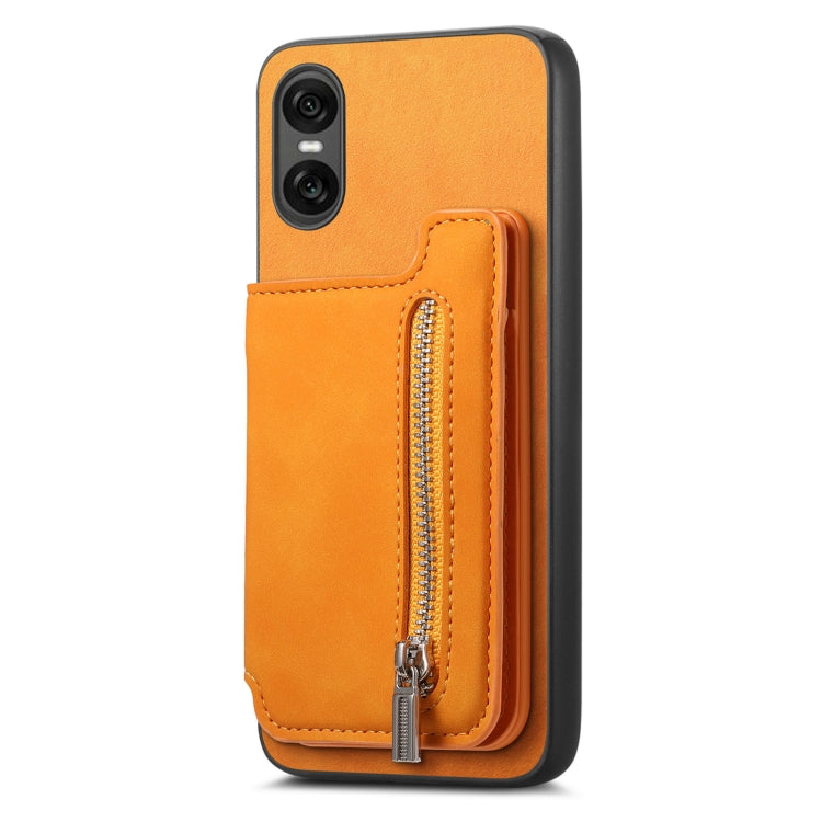 For Sony Xperia 1 VI Retro MagSafe Zipper Wallet Card Bag Back Phone Case(Yellow) - Sony Cases by PMC TechLife | Online Shopping South Africa | PMC TechLife | Buy Now Pay Later Mobicred