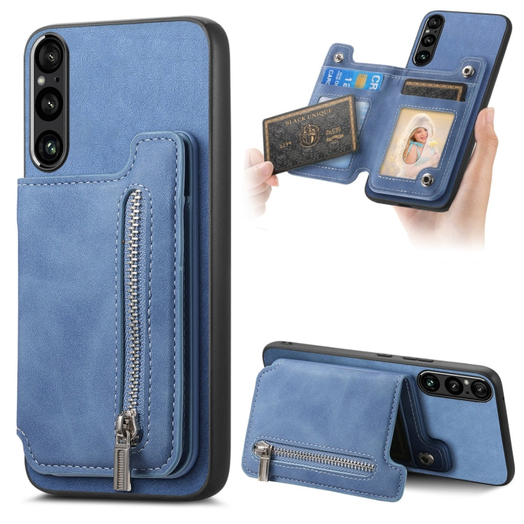 For Sony Xperia 1 VI Retro MagSafe Zipper Wallet Card Bag Back Phone Case(Blue) - free shipping - PMC TechLife - Order now!