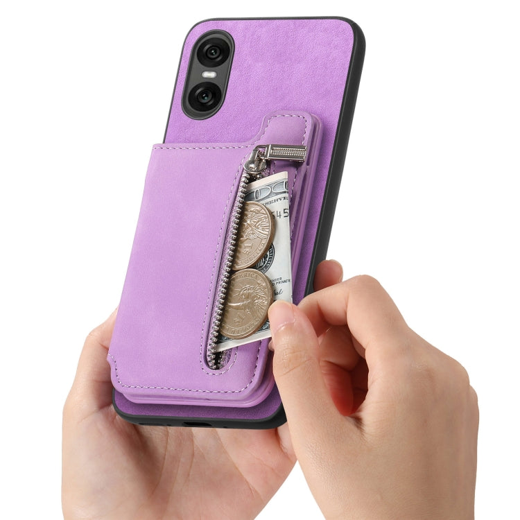 For Sony Xperia 1 VI Retro MagSafe Zipper Wallet Card Bag Back Phone Case(Purple) - Sony Cases by PMC TechLife | Online Shopping South Africa | PMC TechLife | Buy Now Pay Later Mobicred