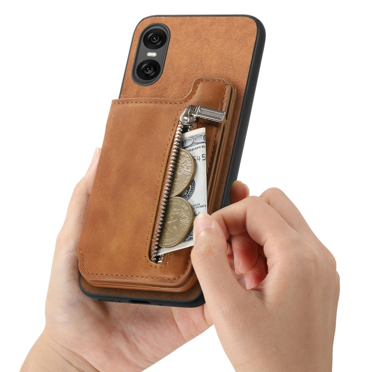 For Sony Xperia 10 VI Retro MagSafe Zipper Wallet Card Bag Back Phone Case(Brown) - Sony Cases by PMC TechLife | Online Shopping South Africa | PMC TechLife | Buy Now Pay Later Mobicred