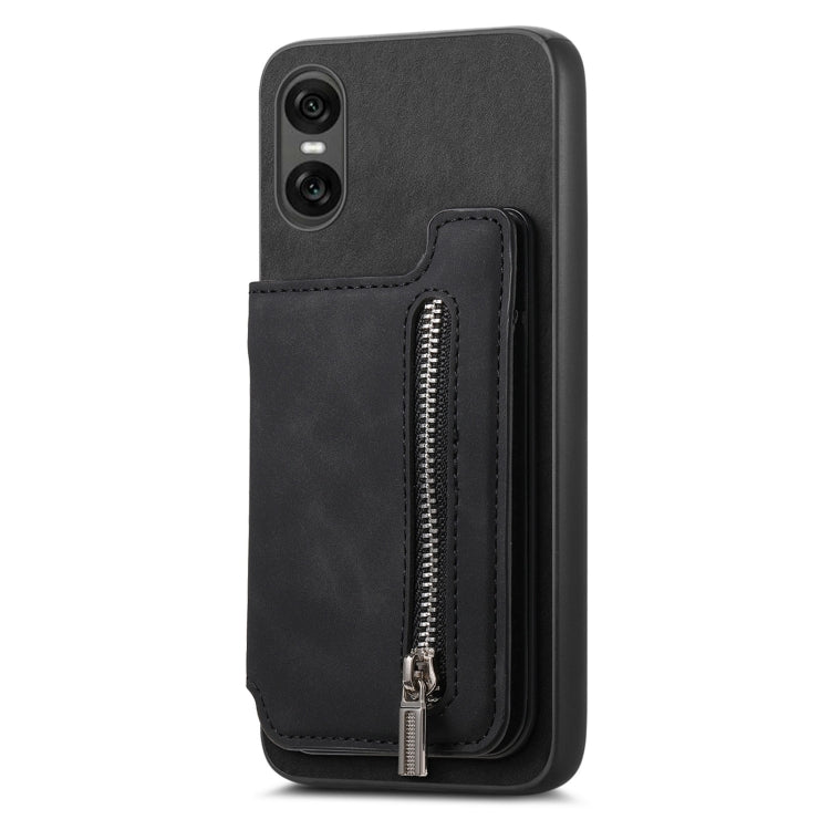 For Sony Xperia 10 VI Retro MagSafe Zipper Wallet Card Bag Back Phone Case(Black) - Sony Cases by PMC TechLife | Online Shopping South Africa | PMC TechLife | Buy Now Pay Later Mobicred