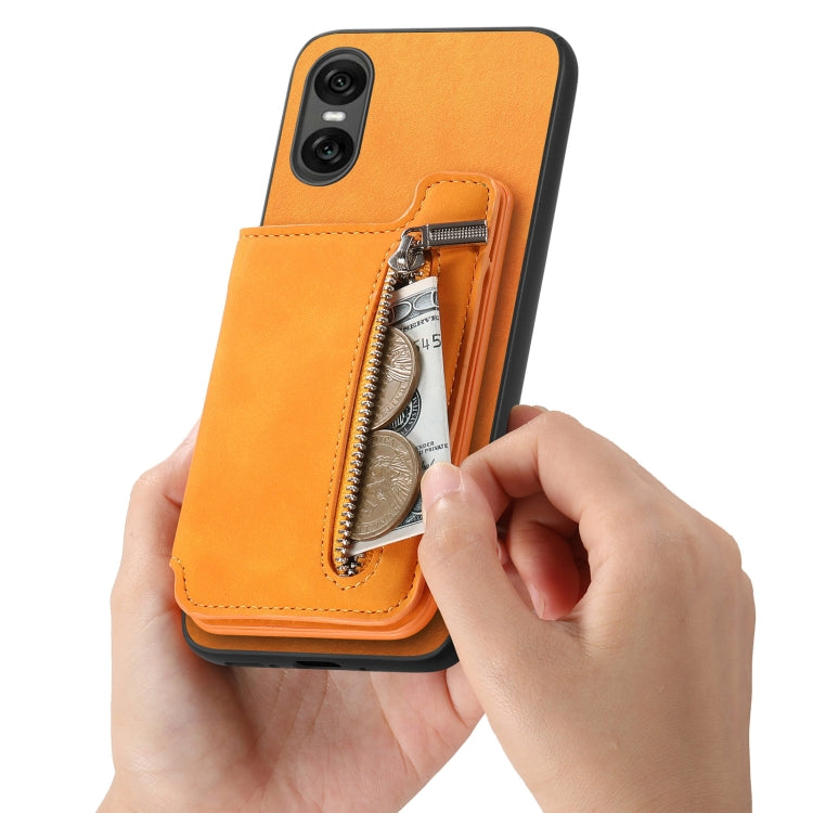 For Sony Xperia 5 V Retro MagSafe Zipper Wallet Card Bag Back Phone Case(Yellow) - free shipping - PMC TechLife - Order now!