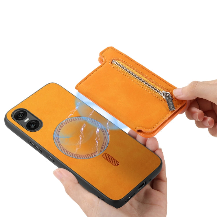 For Sony Xperia 5 V Retro MagSafe Zipper Wallet Card Bag Back Phone Case(Yellow) - free shipping - PMC TechLife - Order now!