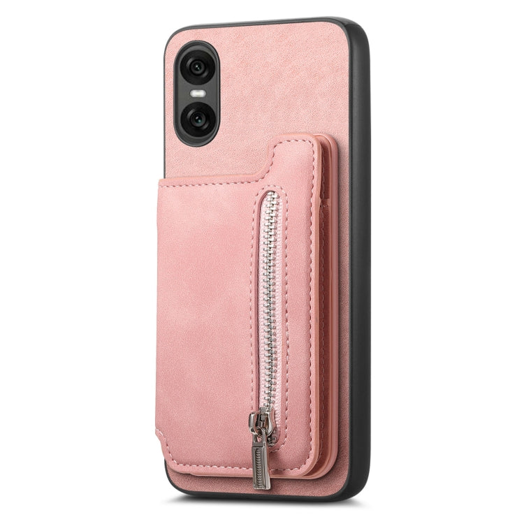 For Sony Xperia 5 V Retro MagSafe Zipper Wallet Card Bag Back Phone Case(Pink) - Sony Cases by PMC TechLife | Online Shopping South Africa | PMC TechLife | Buy Now Pay Later Mobicred