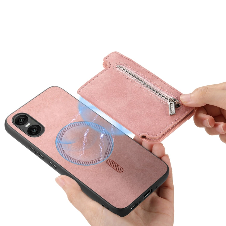 For Sony Xperia 5 V Retro MagSafe Zipper Wallet Card Bag Back Phone Case(Pink) - Sony Cases by PMC TechLife | Online Shopping South Africa | PMC TechLife | Buy Now Pay Later Mobicred