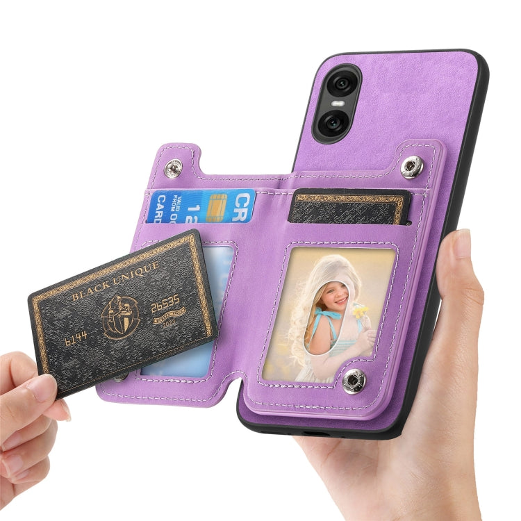 For Sony Xperia 5 V Retro MagSafe Zipper Wallet Card Bag Back Phone Case(Purple) - Sony Cases by PMC TechLife | Online Shopping South Africa | PMC TechLife | Buy Now Pay Later Mobicred