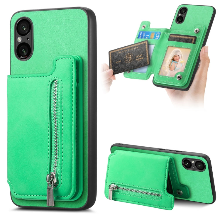 For Sony Xperia 5 V Retro MagSafe Zipper Wallet Card Bag Back Phone Case(Green) - Sony Cases by PMC TechLife | Online Shopping South Africa | PMC TechLife | Buy Now Pay Later Mobicred