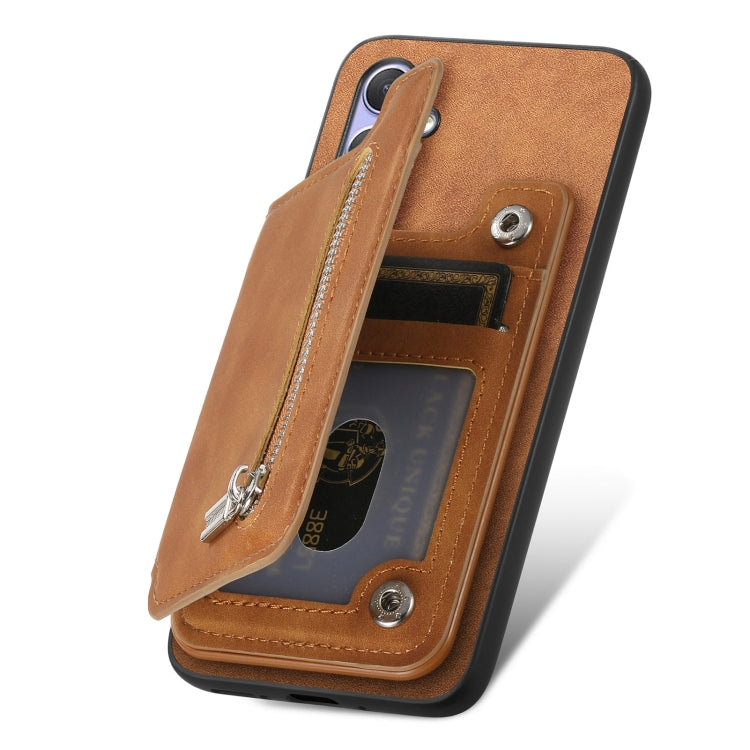 For Sony Xperia 5 V Retro MagSafe Zipper Wallet Card Bag Back Phone Case(Brown) - Sony Cases by PMC TechLife | Online Shopping South Africa | PMC TechLife | Buy Now Pay Later Mobicred