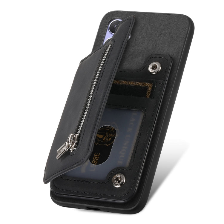 For Sony Xperia 5 V Retro MagSafe Zipper Wallet Card Bag Back Phone Case(Black) - Sony Cases by PMC TechLife | Online Shopping South Africa | PMC TechLife | Buy Now Pay Later Mobicred