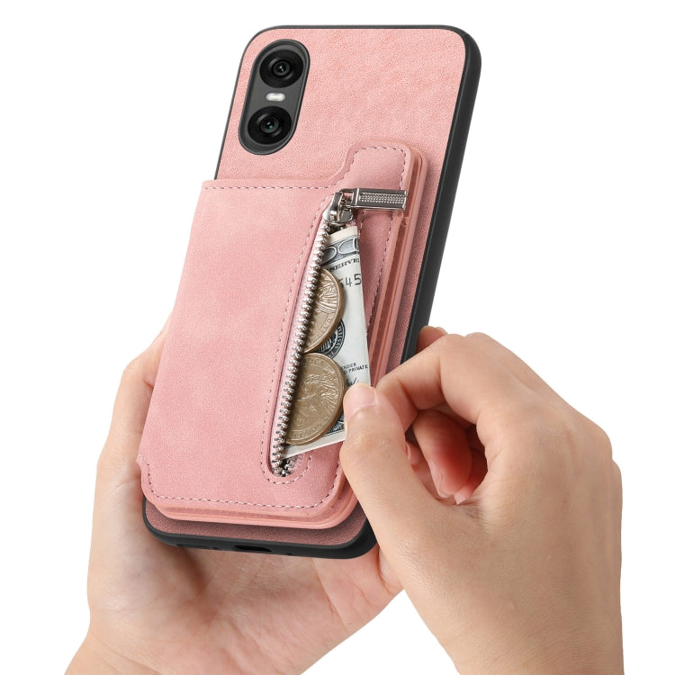 For Sony Xperia 1 V Retro MagSafe Zipper Wallet Card Bag Back Phone Case(Pink) - Sony Cases by PMC TechLife | Online Shopping South Africa | PMC TechLife | Buy Now Pay Later Mobicred