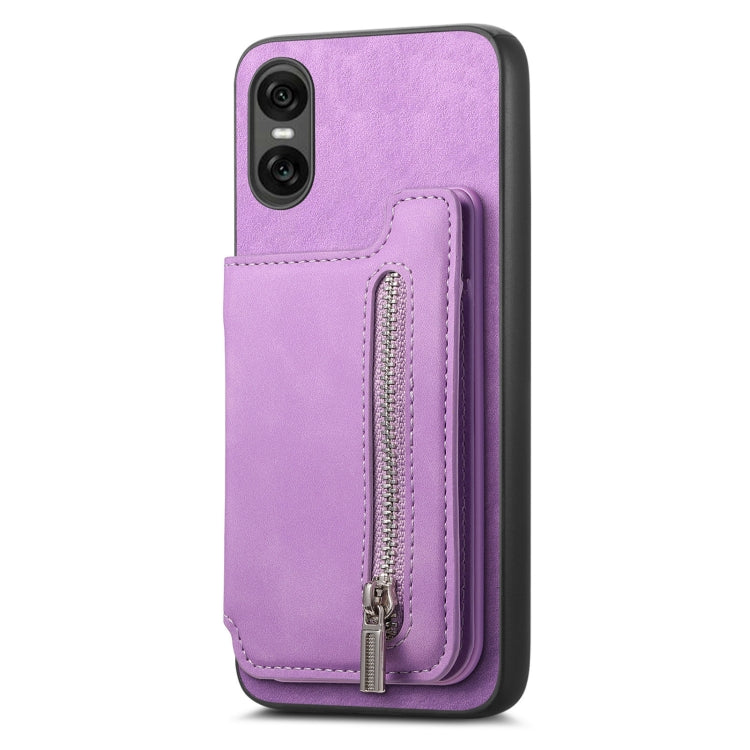 For Sony Xperia 1 V Retro MagSafe Zipper Wallet Card Bag Back Phone Case(Purple) - Sony Cases by PMC TechLife | Online Shopping South Africa | PMC TechLife | Buy Now Pay Later Mobicred