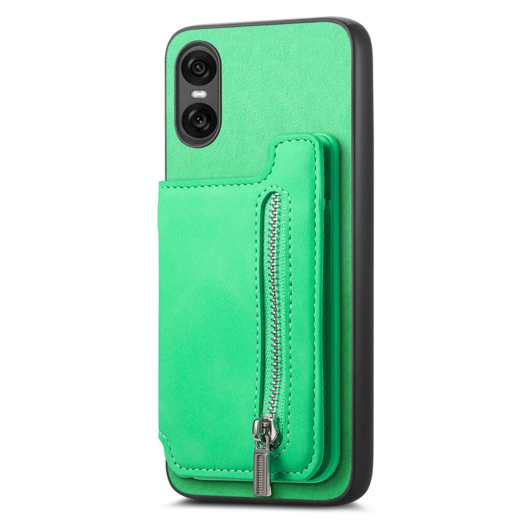 For Sony Xperia 1 V Retro MagSafe Zipper Wallet Card Bag Back Phone Case(Green) - Sony Cases by PMC TechLife | Online Shopping South Africa | PMC TechLife | Buy Now Pay Later Mobicred