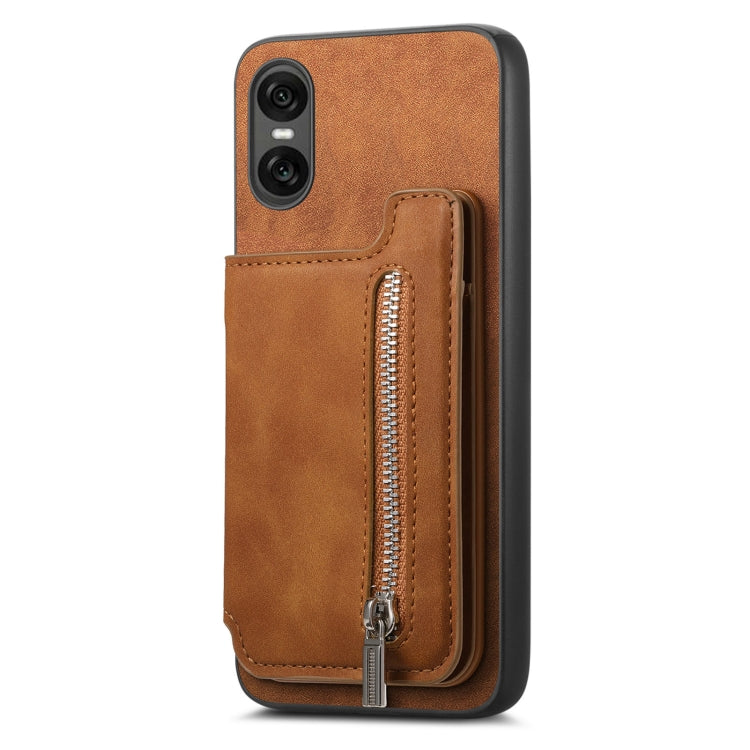 For Sony Xperia 1 V Retro MagSafe Zipper Wallet Card Bag Back Phone Case(Brown) - Sony Cases by PMC TechLife | Online Shopping South Africa | PMC TechLife | Buy Now Pay Later Mobicred