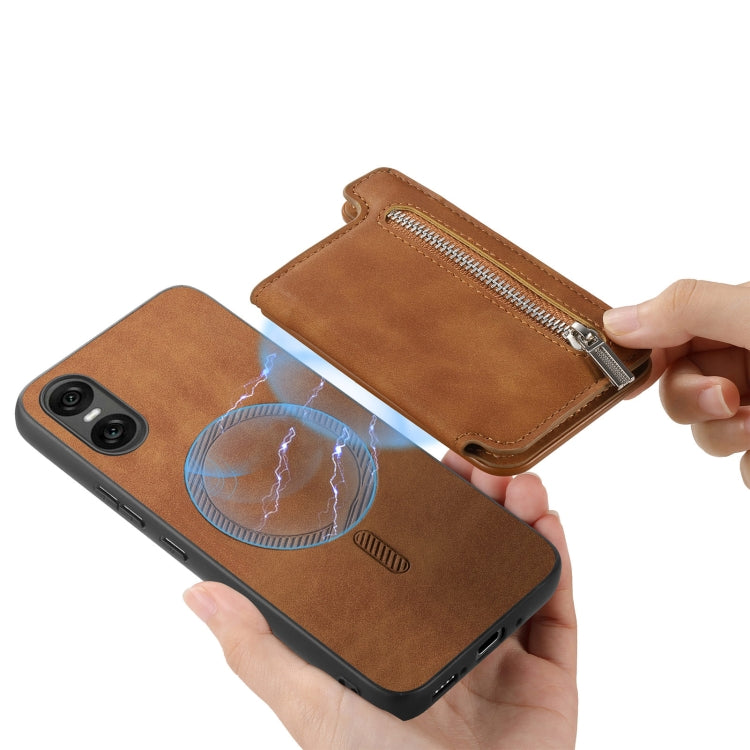 For Sony Xperia 1 V Retro MagSafe Zipper Wallet Card Bag Back Phone Case(Brown) - Sony Cases by PMC TechLife | Online Shopping South Africa | PMC TechLife | Buy Now Pay Later Mobicred