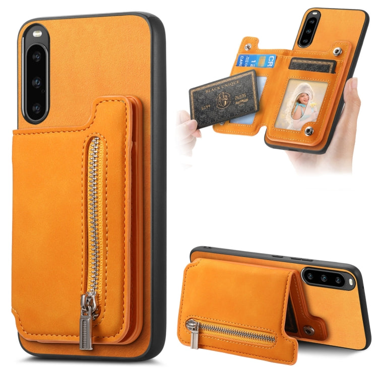 For Sony Xperia 10 V Retro MagSafe Zipper Wallet Card Bag Back Phone Case(Yellow) - Sony Cases by PMC TechLife | Online Shopping South Africa | PMC TechLife | Buy Now Pay Later Mobicred