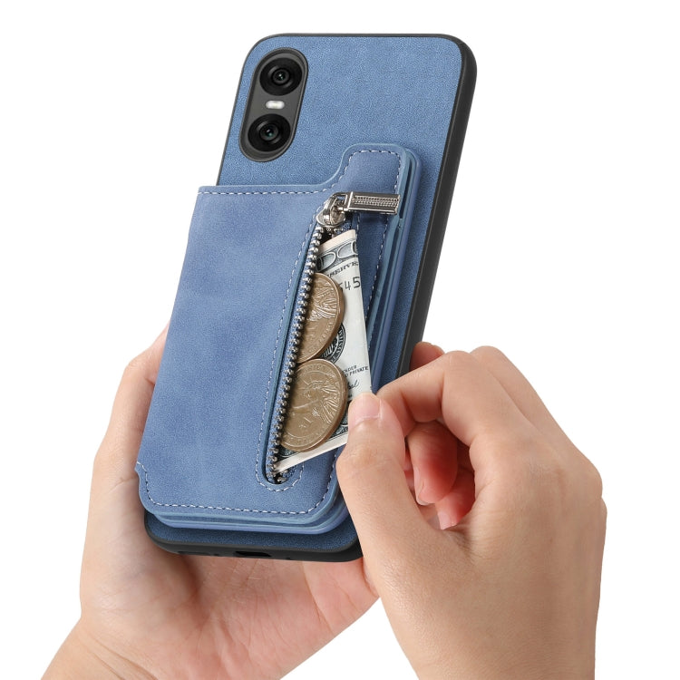 For Sony Xperia 10 V Retro MagSafe Zipper Wallet Card Bag Back Phone Case(Blue) - Sony Cases by PMC TechLife | Online Shopping South Africa | PMC TechLife | Buy Now Pay Later Mobicred