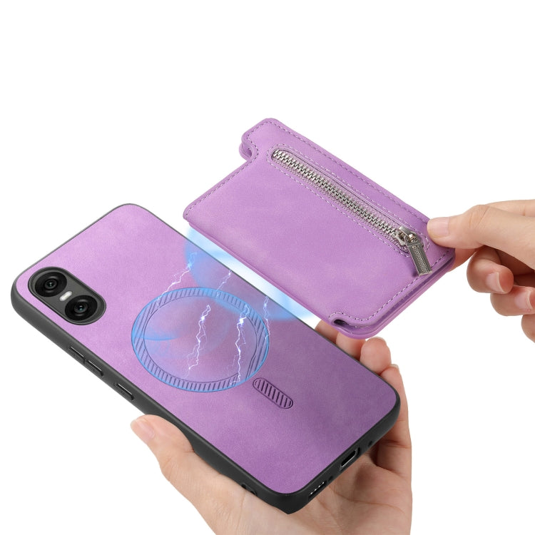 For Sony Xperia 10 V Retro MagSafe Zipper Wallet Card Bag Back Phone Case(Purple) - Sony Cases by PMC TechLife | Online Shopping South Africa | PMC TechLife | Buy Now Pay Later Mobicred