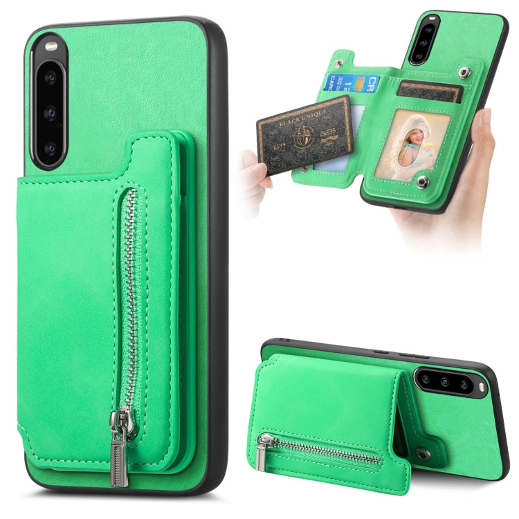For Sony Xperia 10 V Retro MagSafe Zipper Wallet Card Bag Back Phone Case(Green) - Sony Cases by PMC TechLife | Online Shopping South Africa | PMC TechLife | Buy Now Pay Later Mobicred
