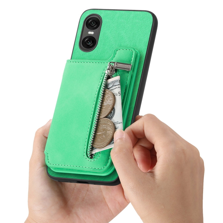 For Sony Xperia 10 V Retro MagSafe Zipper Wallet Card Bag Back Phone Case(Green) - Sony Cases by PMC TechLife | Online Shopping South Africa | PMC TechLife | Buy Now Pay Later Mobicred