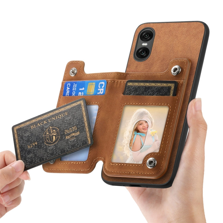 For Sony Xperia 10 V Retro MagSafe Zipper Wallet Card Bag Back Phone Case(Brown) - Sony Cases by PMC TechLife | Online Shopping South Africa | PMC TechLife | Buy Now Pay Later Mobicred